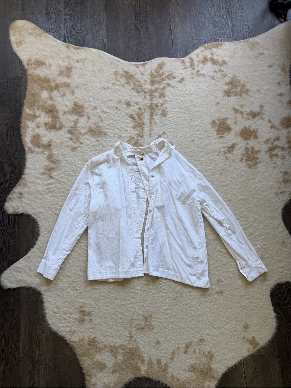 Malai White Linen Button-Up Shirt Open Back
